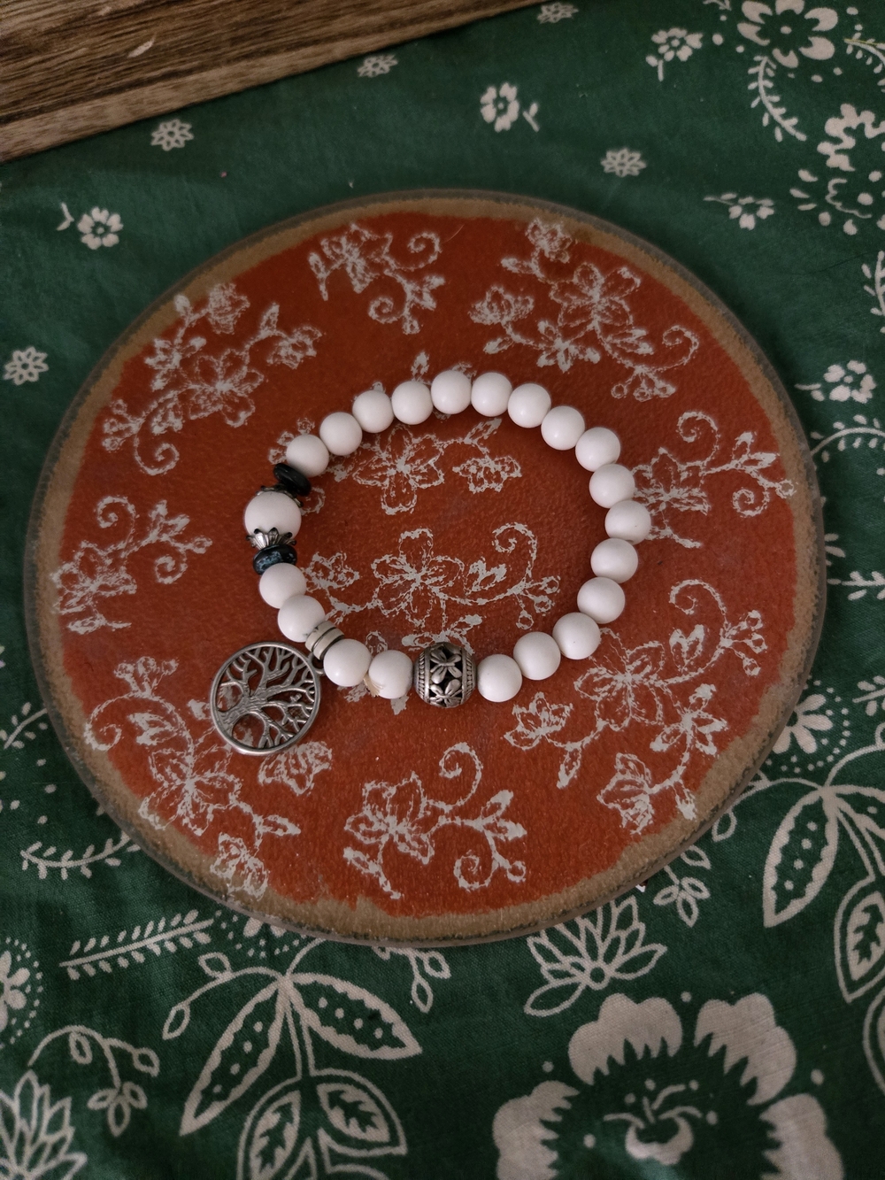 4/$15 White Beaded Tree of Life Charm Bracelet - Women's Jewelry Hand Crafted